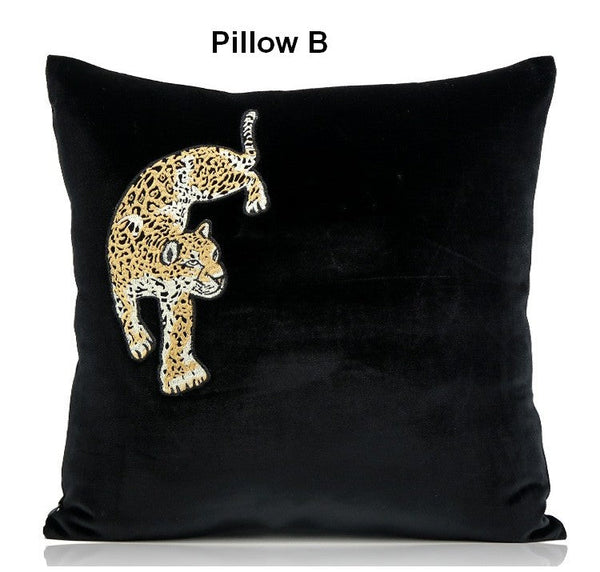 Contemporary Throw Pillows, Cheetah Decorative Throw Pillows, Modern Sofa Pillows, Black Decorative Pillows for Living Room-artworkcanvas