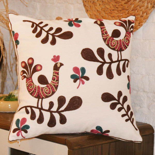 Farmhouse Embroider Cotton Pillow Covers, Love Birds Decorative Sofa Pillows, Cotton Decorative Pillows, Decorative Throw Pillows for Couch-artworkcanvas