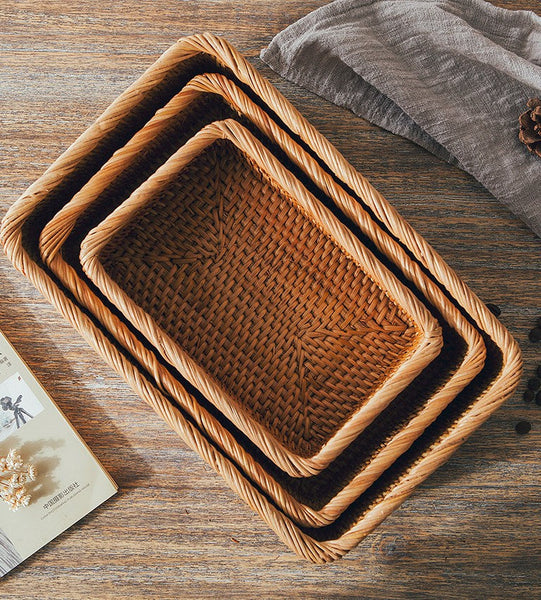 Rectangular Storage Basket for Living Room, Small Kitchen Storage Baskets, Woven Storage Baskets, Rattan Storage Baskets for Shelves-artworkcanvas