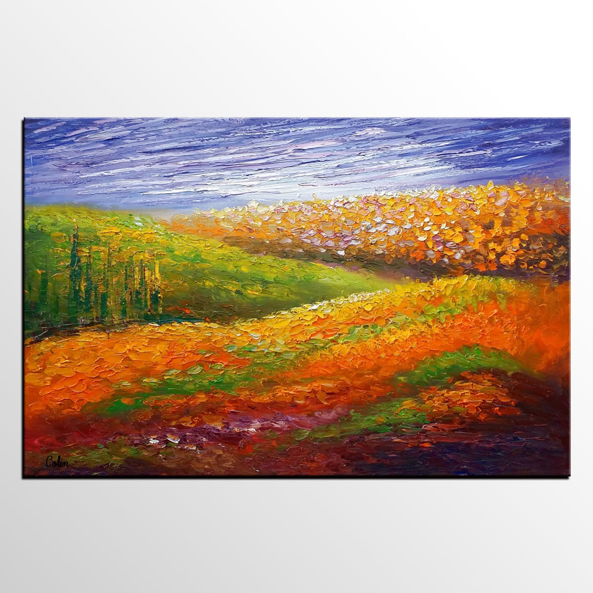 Oil Painting, Flower Field Painting, Abstract Painting, Landscape Art, Modern Art, Canvas Art, Living Room Wall Art, Canvas Painting-artworkcanvas