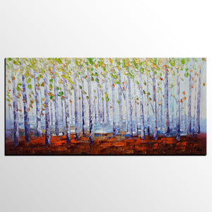 Landscape Painting, Abstract Art, Birch Tree Art, Heavy Texture Art-artworkcanvas