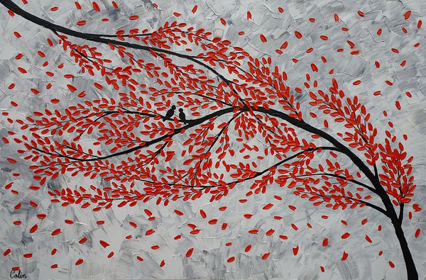 Large Canvas Paintings, Paintings for Living Room, Love Birds Painting, Original Wall Art Paintings, Abstract Acrylic Painting-artworkcanvas