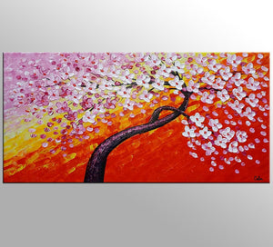 Flower Tree Painting, Canvas Wall Art, Flower Painting, Large Art, Canvas Art, Wall Art, Original Art, Canvas Painting, 387-artworkcanvas