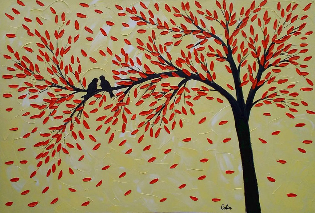 Love Birds Painting Birds on Tree Original Artwork 8x10