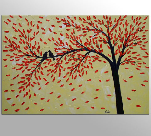 Love Birds Painting, Original Wall Art, Abstract Painting, Large Art, Canvas Art, Wall Art, Bedroom Artwork, Canvas Painting,389-artworkcanvas