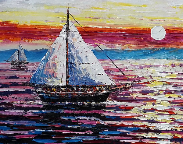 Sail Boat Painting, Original Wall Art, Seascape Painting, Framed Art, Canvas Art, Wall Art, Original Art, Canvas Painting, 391-artworkcanvas