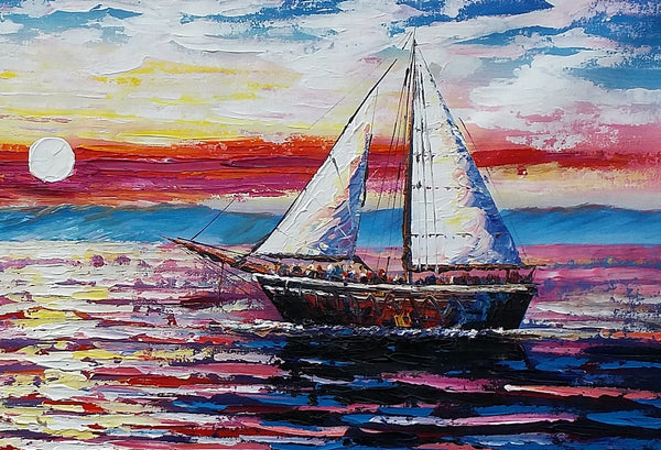Sail Boat Painting, Original Wall Art, Seascape Painting, Framed Art, Canvas Art, Wall Art, Original Art, Canvas Painting, 391-artworkcanvas