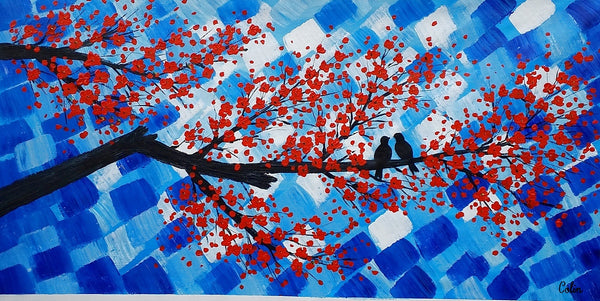 Love Birds Painting, Original Wall Art, Bedroom Painting, Large Art, Canvas Art, Wall Art, Original Art, Canvas Painting, Abstract Art, 394-artworkcanvas