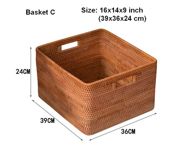 Woven Rattan Storage Baskets for Kitchen, Rectangular Storage Basket, Wicker Storage Basket for Clothes, Storage Baskets for Bathroom, Kitchen Storage Basket-artworkcanvas