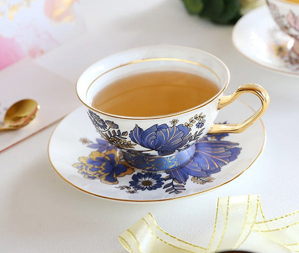 Elegant Ceramic Coffee Cups, Afternoon British Tea Cups, Unique Iris Flower Tea Cups and Saucers in Gift Box, Royal Bone China Porcelain Tea Cup Set-artworkcanvas