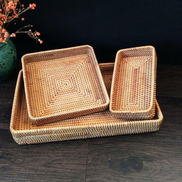 Rectangular Storage Baskets, Woven Rattan Storage Basket, Kitchen Storage Baskets, Storage Baskets for Shelves, Set of 3-artworkcanvas