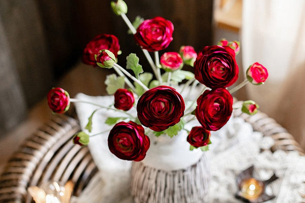 Bedroom Flower Arrangement Ideas, Red Ranunculus Asiaticus Flowers, Simple Modern Floral Arrangement Ideas for Home Decoration, Spring Artificial Floral for Dining Room-artworkcanvas