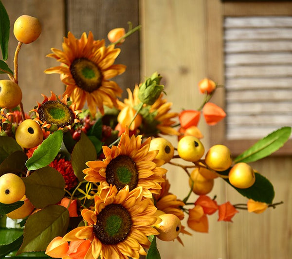 Yellow Sunflowers, Botany Plants, Unique Floral Arrangement for Home Decoration, Table Centerpiece, Real Touch Artificial Flowers for Dining Room-artworkcanvas