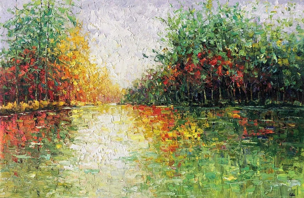 Forest Landscape Painting, Forest Tree Painting, Heavy Texture Painting, Palette Knife Paintings, Original Oil Painting-artworkcanvas