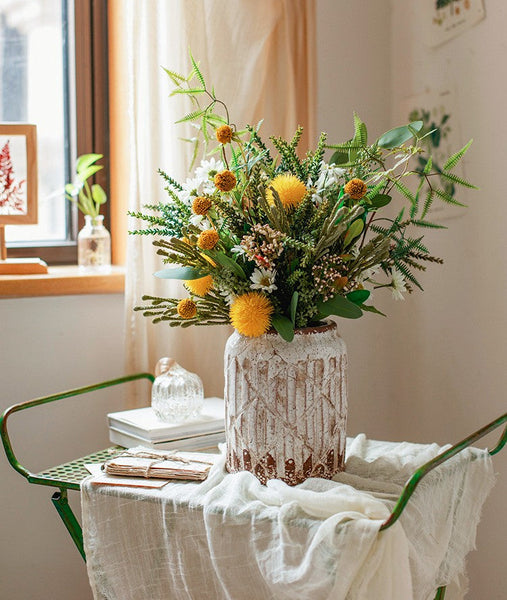 Beautiful Modern Artificial Flowers for Dining Room Table, Dandelion, Wheat Branch, Eucalyptus Globulus, Unique Flower Arrangement for Home Decoration-artworkcanvas