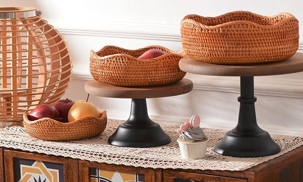 Woven Round Storage Basket, Rattan Storage Basket, Fruit Basket, Storage Baskets for Kitchen-artworkcanvas