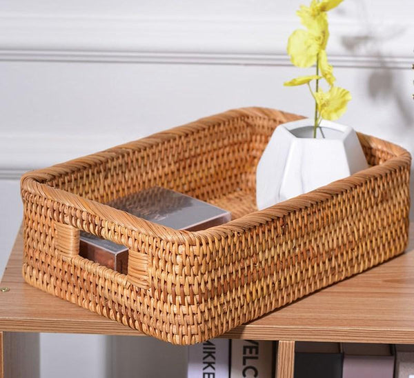 Rectangular Storage Baskets for Pantry, Rattan Storage Basket for Shelves, Storage Baskets for Kitchen, Woven Storage Baskets-artworkcanvas