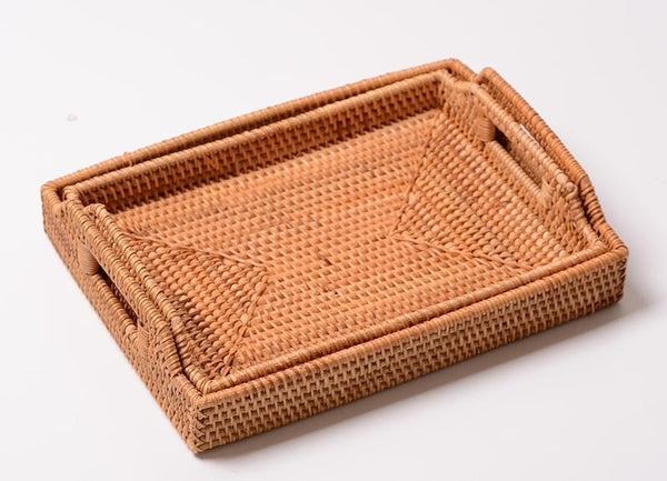 Rattan Bread Plate with Handle, Storage Baskets for Kitchen, Woven Storage Basket, Fruit Plate for Kitchen, Storage Baksets for Shelves-artworkcanvas