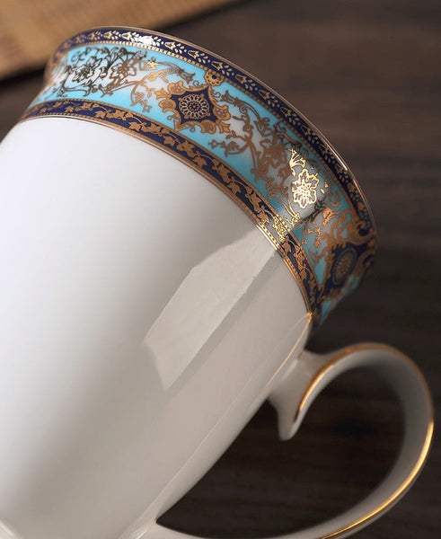 Large Royal Bone China Porcelain Mug, Elegant Ceramic Coffee Mug, Beautiful British Tea Cups, Large Capacity Ceramic Mugs for Office-artworkcanvas