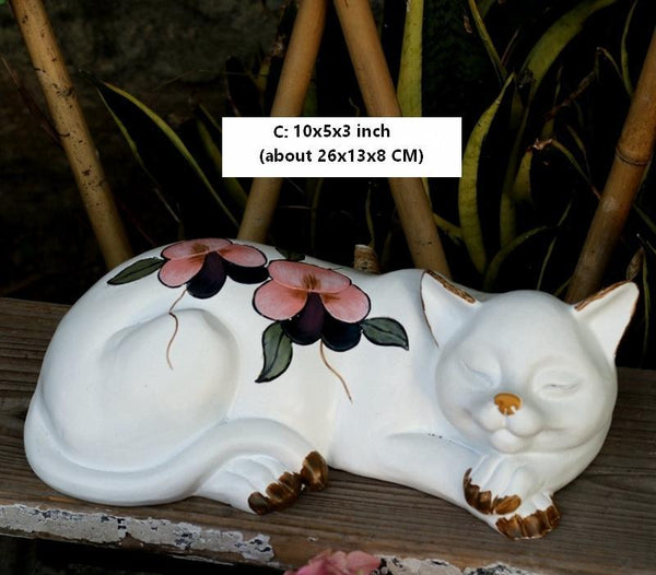 Lovely Cat Statue for Garden Ornament, Sleeping Cats Resin Statues, Garden Courtyard Decoration, Villa Outdoor Decor Gardening Ideas, House Warming Gift-artworkcanvas