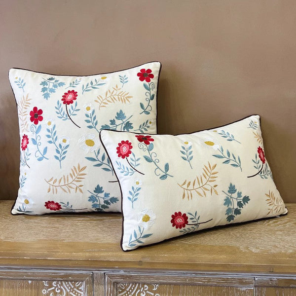 Decorative Throw Pillows for Couch, Embroider Flower Cotton Pillow Covers, Spring Flower Decorative Throw Pillows, Farmhouse Sofa Decorative Pillows-artworkcanvas