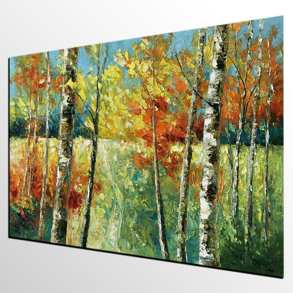 Landscape Painting, Autumn Tree Painting, Bedroom Wall Art, Large Artwork, Original Artwork, Tree Oil Painting-artworkcanvas