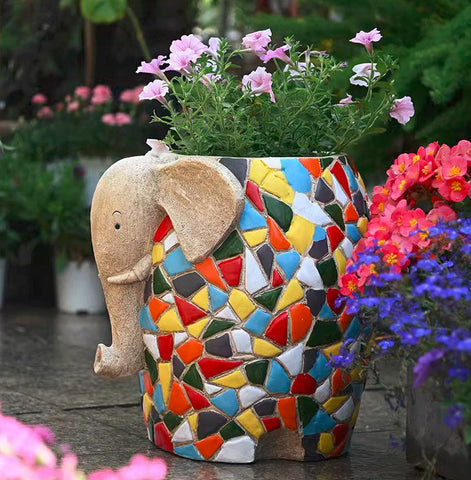 Modern Animal Statue for Garden Ornaments, Large Elephant Flowerpot, Animal Flower Pot, Resin Statue for Garden, Villa Outdoor Decor Gardening Ideas-artworkcanvas