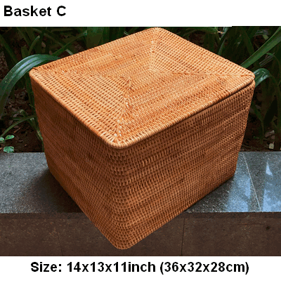 Large Hand Woven Rectangle Basket with Lip, Vietnam Traditional Handmade Rattan Wicker Storage Basket - Silvia Home Craft