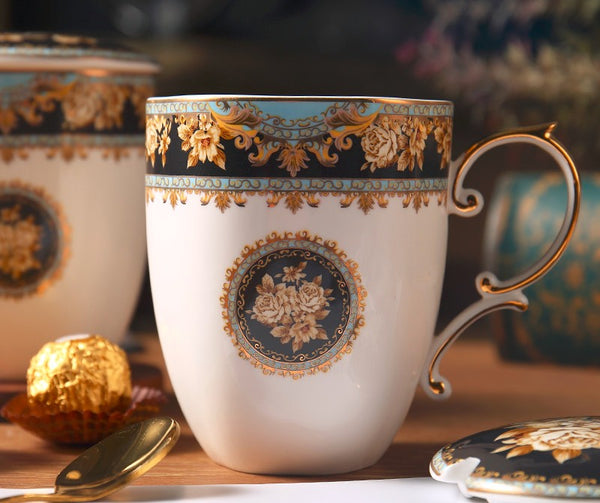 Beautiful British Ceramic Mugs, Large Capacity Ceramic Mugs for Office, Large Royal Bone China Porcelain Mug, Elegant Ceramic Coffee Mug-artworkcanvas