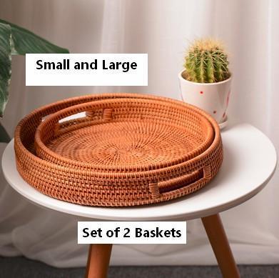 Rattan Round Basket with Handle, Storage Baskets for Kitchen, Woven Storage Baskets, Rattan Storage Basket-artworkcanvas