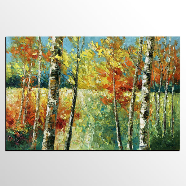 Landscape Painting, Autumn Tree Painting, Bedroom Wall Art, Large Artwork, Original Artwork, Tree Oil Painting-artworkcanvas