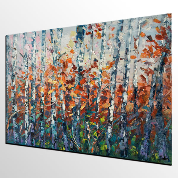 Canvas Art, Birch Tree Wall Art, Abstract Painting, Living Room Wall Art, Original Artwork, Custom Canvas Painting-artworkcanvas