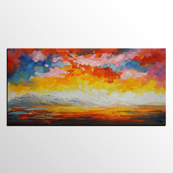 Canvas Art, Abstract Art, Sunrise Landscape Painting, Large Artwork-artworkcanvas