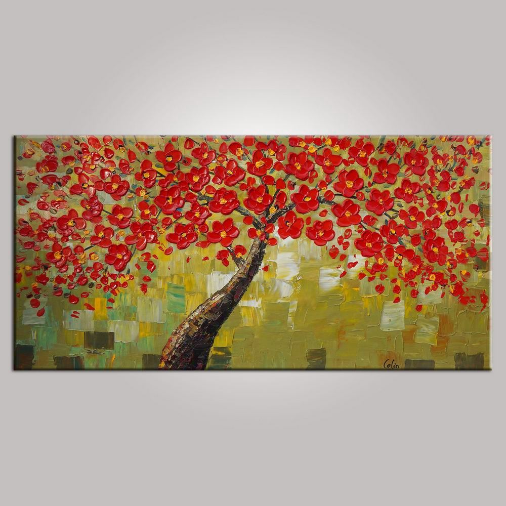 Flower Tree Painting, Floral Painting, Bedroom Wall Art, Abstract Painting, Large Art, Canvas Art, Wall Art, Canvas Painting, 438-artworkcanvas