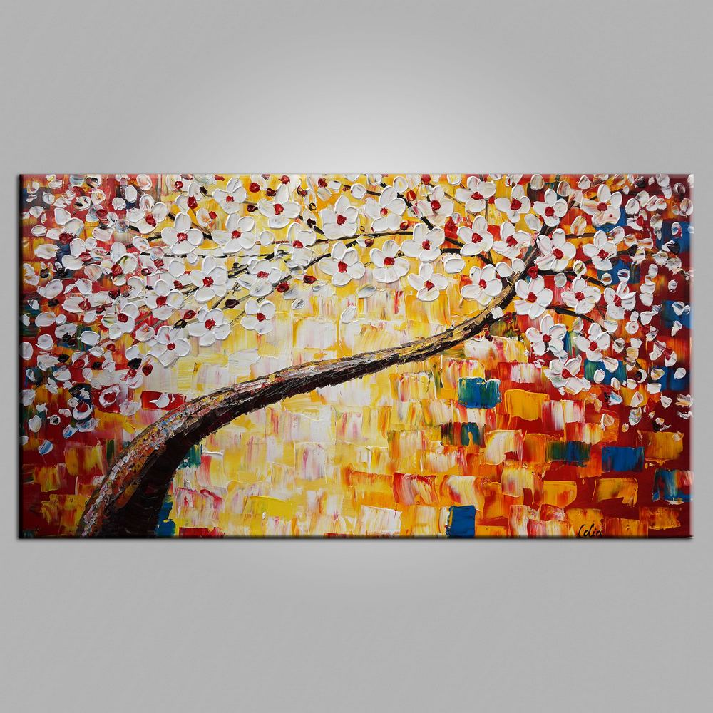 Kitchen Wall Art, Tree Painting, Flower Painting, Heavy Texture Art, Canvas Art, Wall Art, Original Artwork, Impasto Painting, 448-artworkcanvas