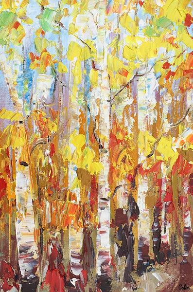 Small Painting, Heavy Texture Oil Painting, Birch Tree Painting, Abstract Painting-artworkcanvas