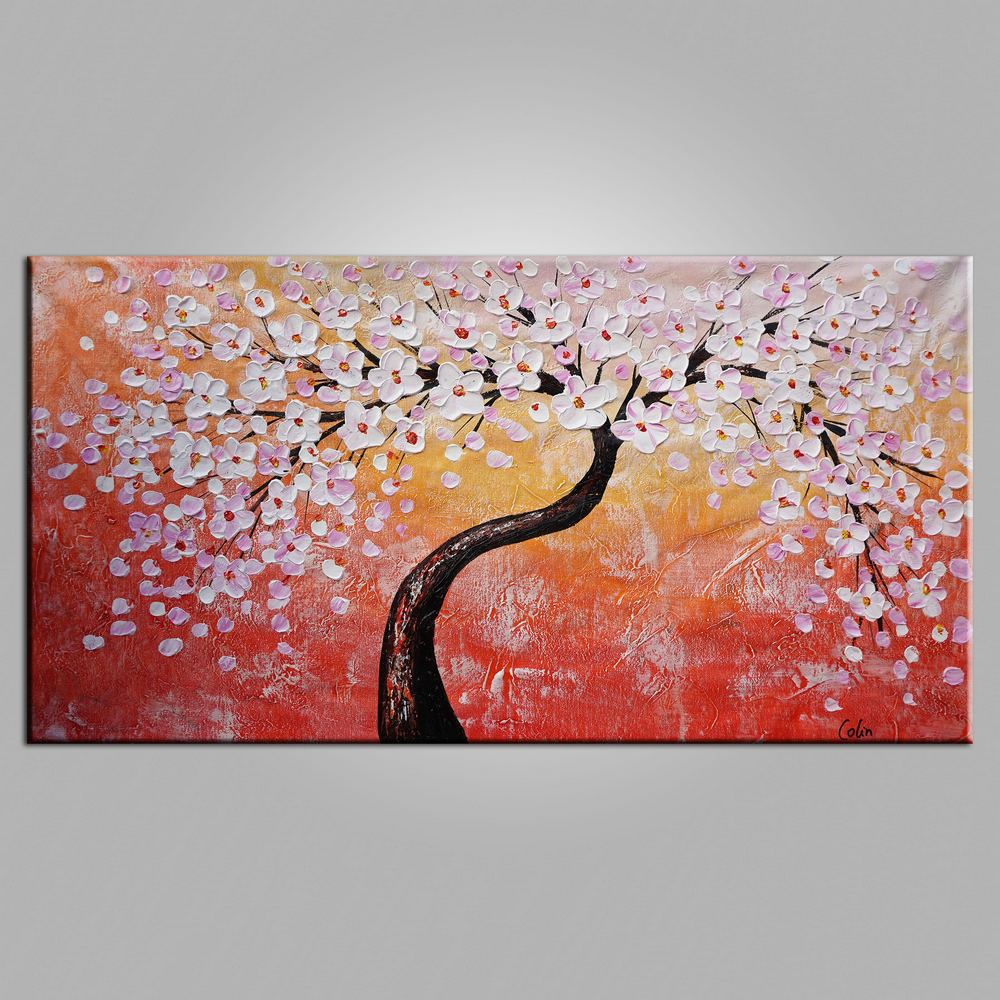 Original Painting, Flower Tree Painting, Heavy Texture Art, Original Art, Abstract Painting-artworkcanvas