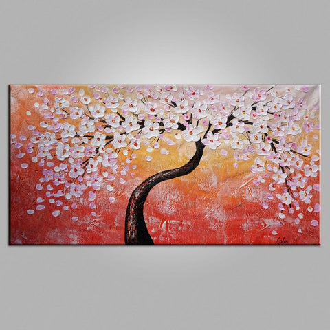 Original Painting, Flower Tree Painting, Heavy Texture Art, Original Art, Abstract Painting-artworkcanvas