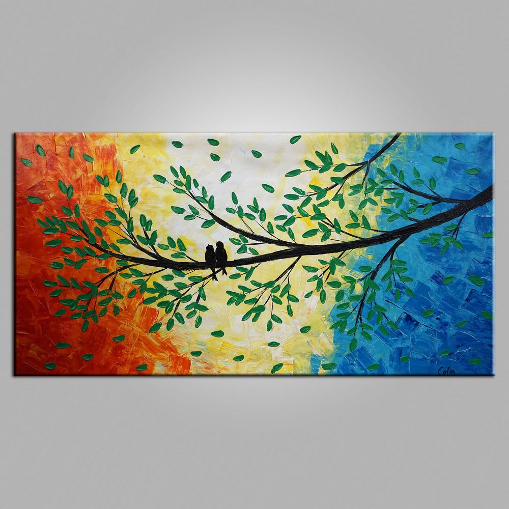 Canvas Art, Original Wall Art, Love Birds Painting, Original Painting, Wedding Gift, Wall Art, Bedroom Artwork, Canvas Painting, 461-artworkcanvas