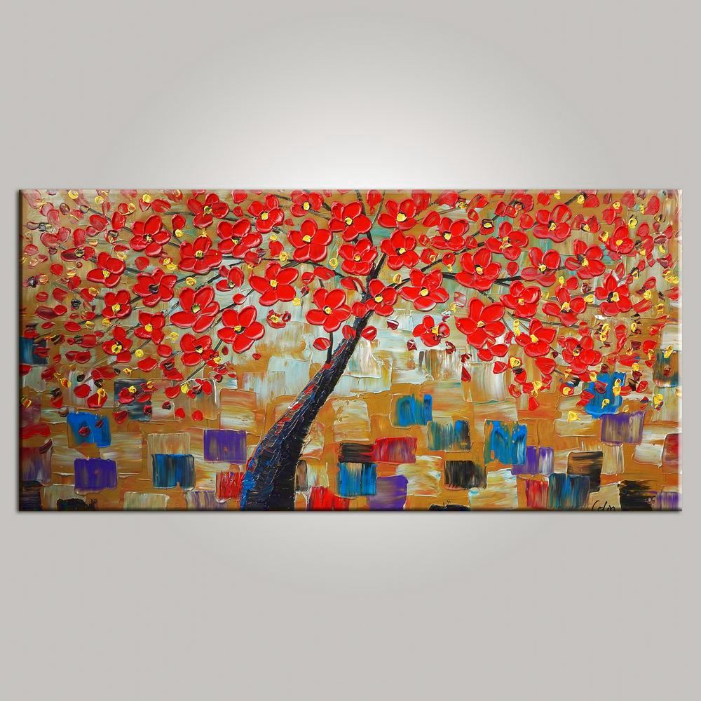 Abstract Art, Flower Tree Painting, Floral Painting, Livingroom Wall Art, Abstract Painting, Large Art, Canvas Art, Abstract Art, Impasto Art, 477-artworkcanvas