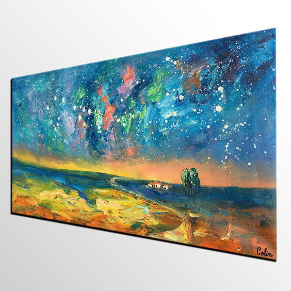 Abstract Landscape Paintings, Starry Night Sky Oil Painting, Landscape Canvas Paintings, Custom Original Oil Painting on Canvas-artworkcanvas