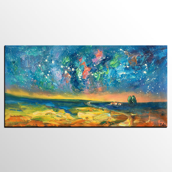 Abstract Landscape Paintings, Starry Night Sky Oil Painting, Landscape Canvas Paintings, Custom Original Oil Painting on Canvas-artworkcanvas