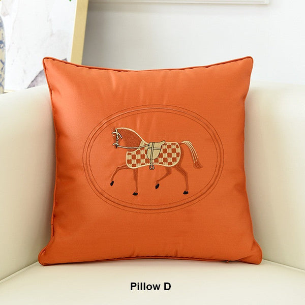 Modern Decorative Throw Pillows, Horse Decorative Throw Pillows for Couch, Embroider Horse Pillow Covers, Modern Sofa Decorative Pillows-artworkcanvas