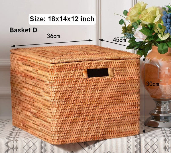 Storage Baskets for Bedroom, Large Laundry Storage Basket for Clothes, Rectangular Storage Basket, Rattan Baskets, Storage Baskets for Shelves-artworkcanvas