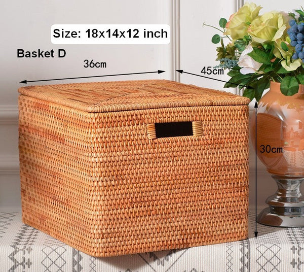 Large Laundry Storage Basket for Clothes, Rectangular Storage Basket, Rattan Baskets, Storage Baskets for Bedroom, Storage Baskets for Shelves-artworkcanvas
