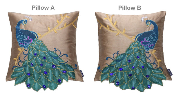 Beautiful Decorative Throw Pillows, Embroider Peacock Cotton and linen Pillow Cover, Decorative Sofa Pillows, Decorative Pillows for Couch-artworkcanvas