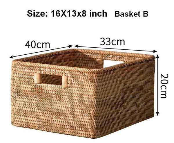 Woven Rattan Storage Baskets for Bedroom, Storage Basket for Shelves, Large Rectangular Storage Baskets for Clothes, Storage Baskets for Kitchen-artworkcanvas