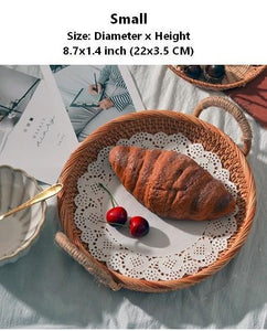 Rattan Storage Basket with Handle, Small Storage Baskets, Round Straoge Basket, Woven Storage Baskets for Kitchen-artworkcanvas