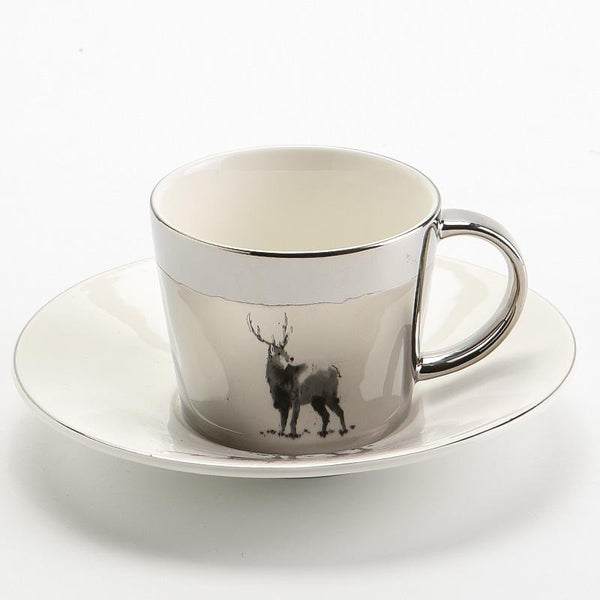 Elk Golden Coffee Cup, Silver Coffee Mug, Coffee Cup and Saucer Set, Large Coffee Cups, Tea Cup, Ceramic Coffee Cup-artworkcanvas