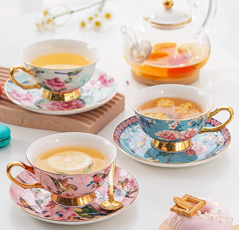 Royal Bone China Porcelain Tea Cup Set, Elegant Flower Pattern Ceramic –  artworkcanvas